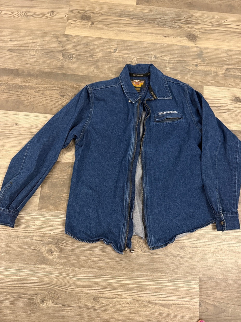 Harley-Davidson Dark Blue Denim Zip Jacket Large - Picture 1 of 8